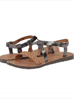 Ugg Jordyne Leather Pewter & Tan Sandals Women US 8